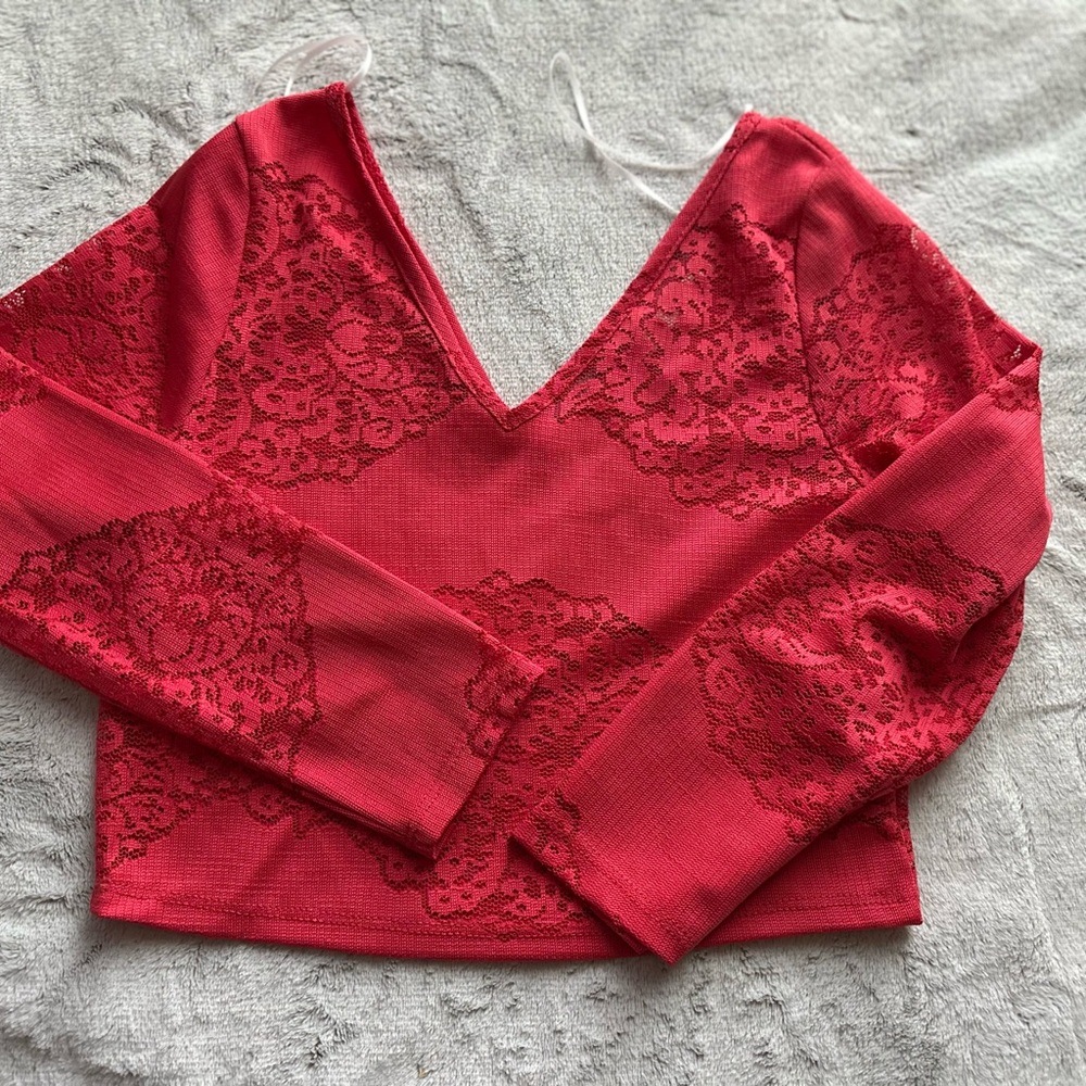 Must Have Red Lace Long Sleeve Crop Top